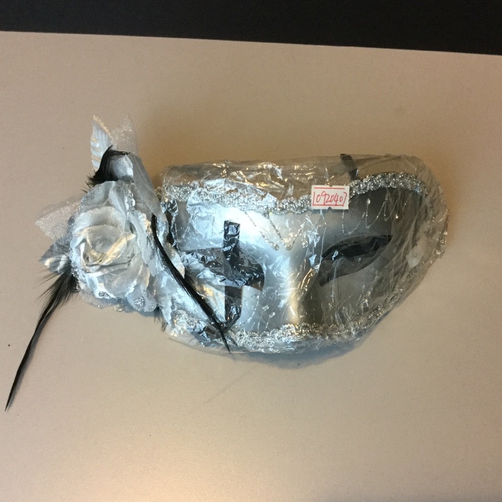 Silver Mask with Rose and Feathers